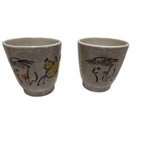 Handcrafted Japanese Ceramic Tea Sake Cups Set Of 2 With Abstract Design